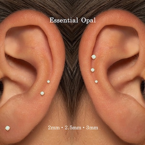 Flat Back Threadless Opal Stud • G23 Titanium Push Pin Earring • 20G 18G 16G • Cartilage Tragus Helix Stud • Hypoallergenic Jewelry
