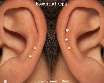 Threadless Opal Bolzen mit flacher Rückseite • G23 Titan Push Pin Ohrring • 20G 18G 16G • Knorpel Tragus Helix Bolzen • Hypoallergen Schmuck