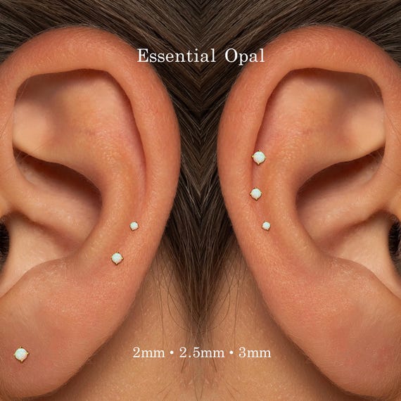 Flat Back Threadless Opal Stud • G23 Titanium Push Pin Earring • 20G 18G 16G • Cartilage Tragus Helix Stud • Hypoallergenic Jewelry