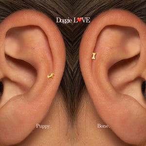20G/18G/16G puppy & Bone Push Pin Labret •  Threadless Flat Back Earring • Tragus Stud • Flat Back Stud • Helix Stud • Cartilage Stud