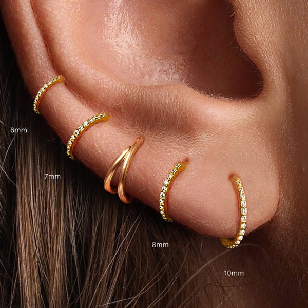 Aro con bisagra de titanio y circonita cúbica de 20 g/18 g/16 g • Anillo nasal con segmento articulado • Anillo de clic para tabique nasal • Aro para cartílago • Anillo nasal • Aro para pendiente de hélice