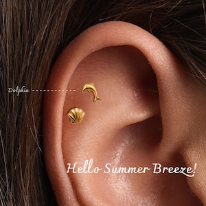 20G/18G/16G Dolphin Push Pin Labret •  Threadless Flat Back Earring • Tragus Stud • Flat Back Stud • Helix Stud • Cartilage Stud