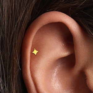 A+Grade •Titanium • Star Push Pin Labret •  Threadless Flat Back Earring • Tragus Stud • Flat Back Stud • Helix Stud • Cartilage Stud