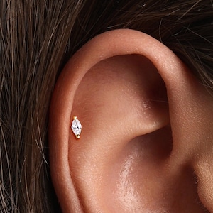 A+Grade •Titanium • Marquise Push Pin Labret •  Threadless Flat Back Earring • Tragus Stud • Flat Back Stud • Helix Stud • Cartilage Stud