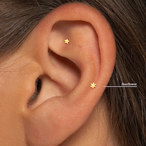 20G/18G/16G Starflower Push Pin Labret •  Threadless Flat Back Earring • Tragus Stud • Flat Back Stud • Helix Stud • Cartilage Stud