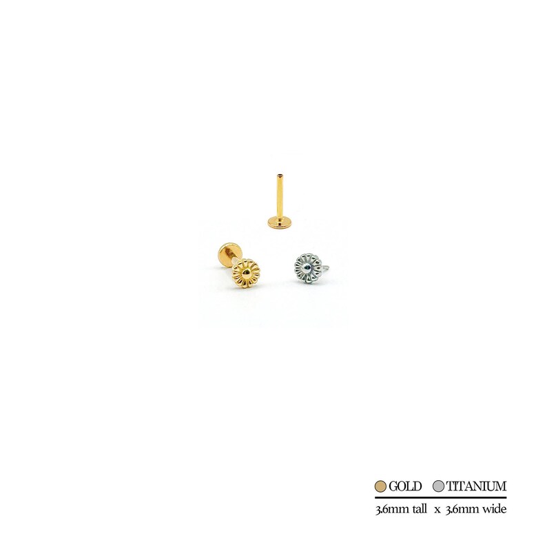 20G/18G/16G Flower Push Pin Labret • Threadless Flat Back Earring • Tragus Stud • Flat Back Stud • Helix Stud • Cartilage Stud image 8