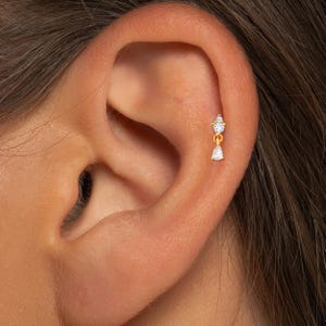 A+Grade •Titanium • Cz Dangle Push Pin Labret •  Threadless Flat Back Earring • Tragus Stud • Flat Back Stud • Helix Stud • Cartilage Stud