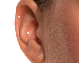 20G/18G/16G Cz Teardrop Push-Pin-Labret • Fadenlose Ohrstecker • Tragus Bolzen • Flacher Rücken Bolzen • Helix Ohrstecker • Knorpel Ohrstecker