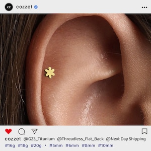 20G/18G/16G Blume Schmuck Pin Labret • fadenlose flache Rückseite Ohrring • Tragus Bolzen • Flache Rückseite Bolzen • Helix Ohrstecker • Knorpel Ohrstecker