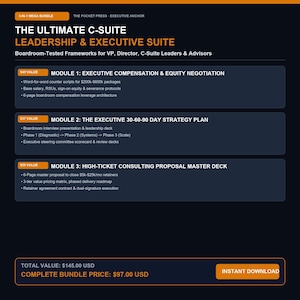 The Ultimate C-Suite Leadership and Executive Suite, 3-in-1 Mega Bundle, Compensation Toolkit, 30-60-90 Plan, Consulting Proposal PDF