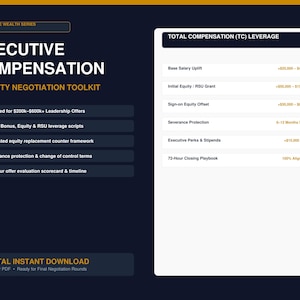 Executive Compensation and Equity Negotiation Toolkit, Director VP C-Suite Salary RSU Counter Offer Scripts and Severance Guide, PDF