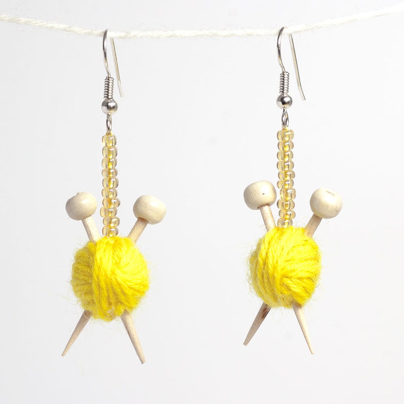 Yellow Ear Knits Yarn ball earrings Etsy
