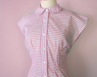 1950s style striped blouse with peter pan collar