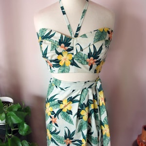 Swell Dame 1940s sarong skirt and sun top with Hawaiian tropical print fabric MANY FABRIC choices!!!