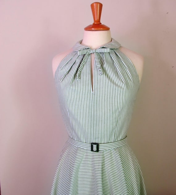 1950's dress halter peter pan collar circle skirt dress available in solid colors,stripes, polka dots or gingham