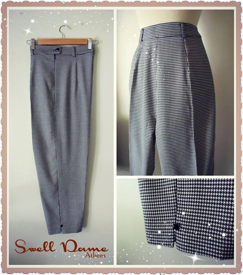 1950s Pants, Jeans, Jumpsuits- High Waist, Wide Leg, Capri, Pedal Pushers     Swell Dame 1950s style women high waisted houndstooth cigarette pants capris  AT vintagedancer.com