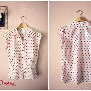 Swell Dame 1950s  repro blouse shirt in polka dot print ,many other fabrics available , All sizes