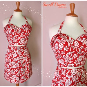Swell Dame women 2 piece set  playsuit high waisted shorts & bustier top with hawaiian print / Made to measure