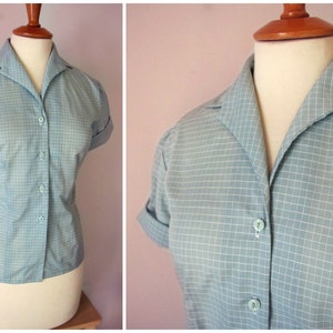 Custom-Made Swell Dame Short Sleeve Button Down Shirt Blouse with notched collar 1950s Repro Vintage