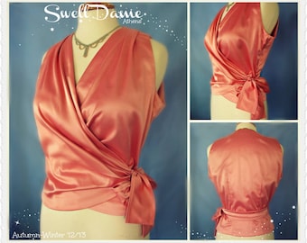 Swell Dame repro 1950's envoltura de satén - alrededor de la blusa con gran lazo lateral en muchos colores y tamaños