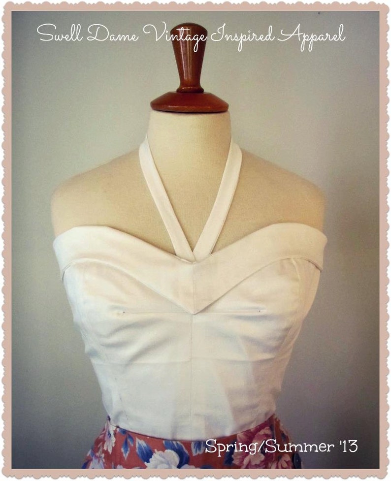 Swell Dame 1950s bustier sun top with adjustable straps Made To Order in your measuremments and in ANY Color image 1