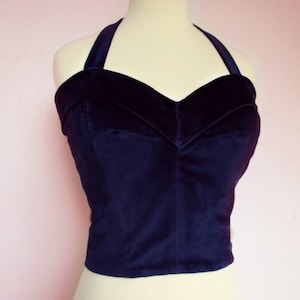 Swell Dame 1950s velvet  bustier/ top with adjustable straps Made To Order in your measuremments and in many colors