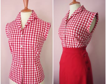 Swell Dame 1950s gingham blouse shirt in many colors,All sizes ,Made to order