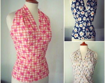Halter blouse made from original 1950s pattern in all sizes and big variety PATTERNED FABRICS