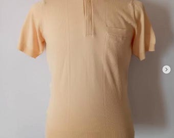 Vintage 1960s yellow polo knit men's blouse size S/M