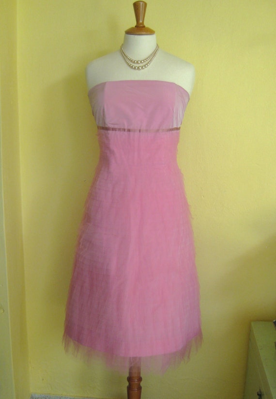 Vintage pink tulle dress prom wedding evening cock
