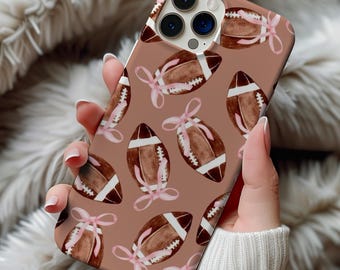 Football Bow Phone Case, Cute Girly Sports iPhone Cover, Game Day Aesthetic Case with Footballs and Bows, Cheer Spirit Gift
