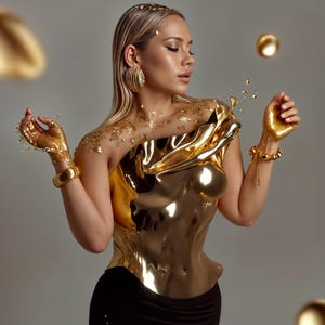 Gold Spiegel Overbust Korsett - Handgefertigtes Custom Bustier, Weibliches Rüstungs Body Top, Bühnenkleidung, Mode Körpergürtel, Metallic Korsett Top, Party Kleidung