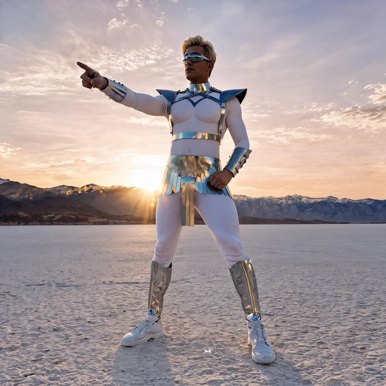 Men's Cosmic Costume Set – Silver Alien Outfit, Futuristic Clothing for ...