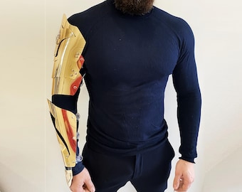 Men's Golden Armour Arm – Robot Arm Bracelet, Gold Futuristic Armor for Festival Burning man, Unique Cyber Punk Warrior Wear Metallic