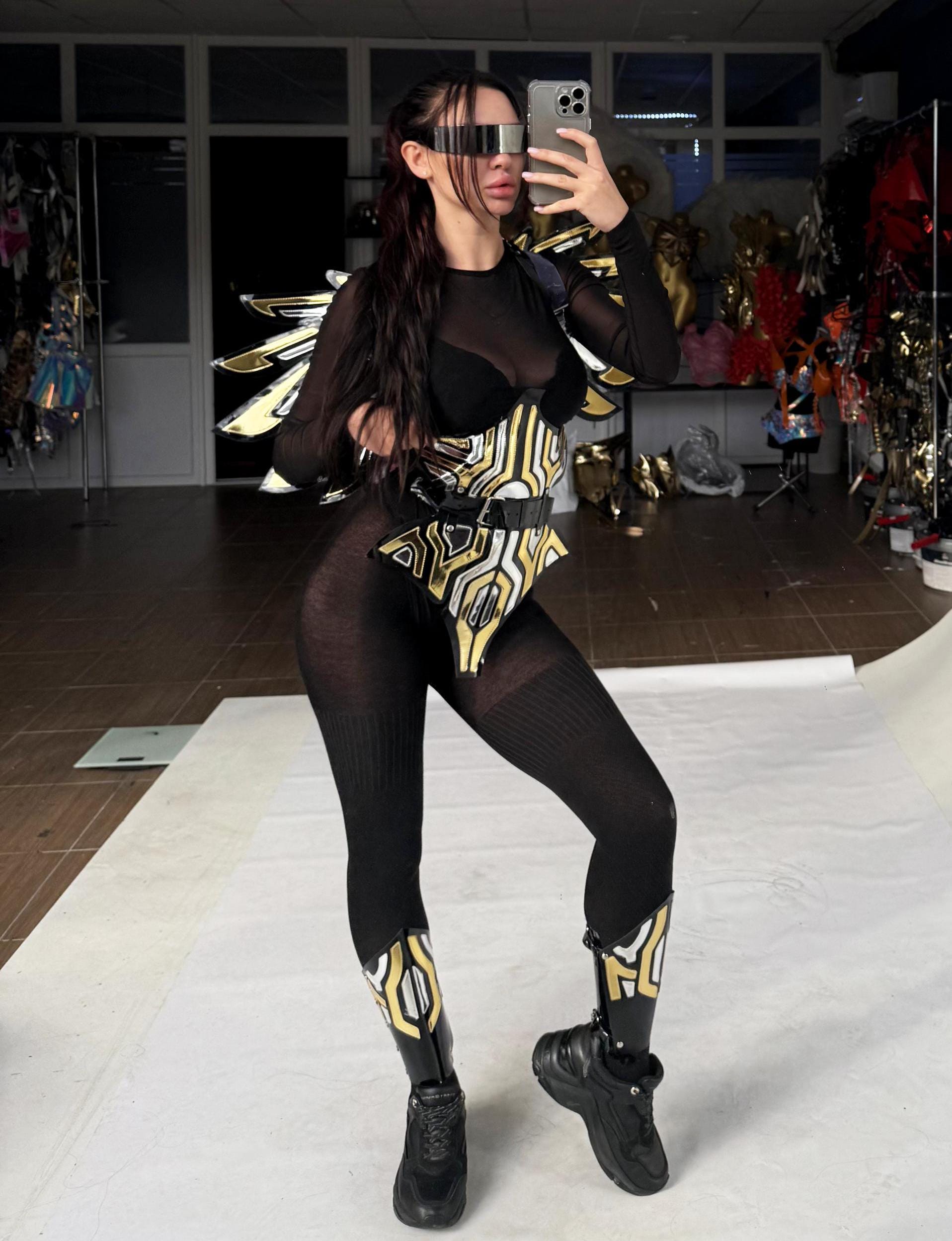 Cyber Angel Armor Set – Futuristic Techwear Bodysuit & Wings Leg ...