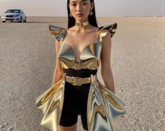 Gold Rave Costume Set, Festival Burning Man Outfit