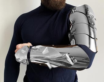 Men's Chrome Arm Armour – Robot Arm Bracelet, Silver Futuristic Armor for Festival Burning man, Unique Cyber Punk Warrior Wear Metallic