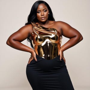 Corsetto scolpito in oro taglie forti - Top metallico per il corpo femminile, bustino in acrilico specchiato per donne formose, armatura a piastra per il torace