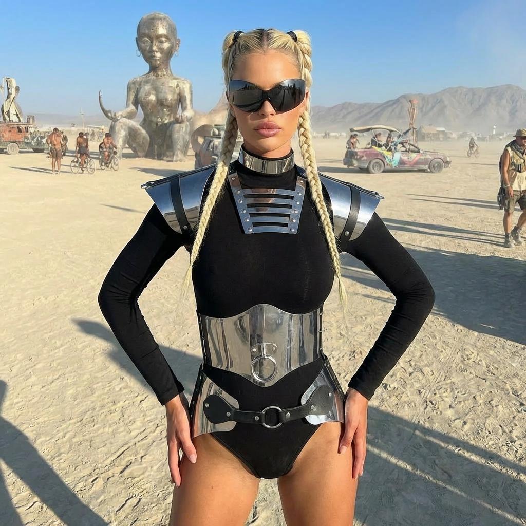 Chrome Futuristic Costume Set, Metallic Burning Man Outfit, Silver Rave ...