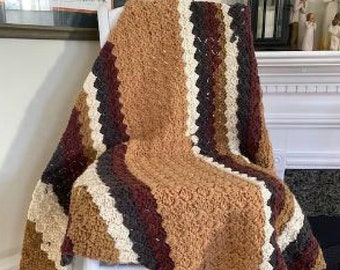 Handmade Crochet C2C CHUNKY bulky baby toddler blanket wrap man lapghan afghan multicolor brown acrylic wool 34" X 34"