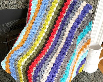 Handmade Crochet Baby Blanket Afghan Playmat Unisex Bulky C2C Multicolor BOHO chunky boy girl play mat