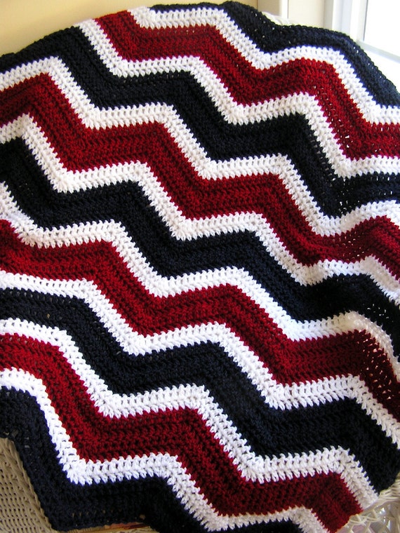 New Chevron Zig Zag Patriotic Baby Blanket Afghan Wrap Crochet Knit Lap Wheelchair Ripple Stripes VANNA Yarn Red White Blue Handmade in USA Etsy Canada