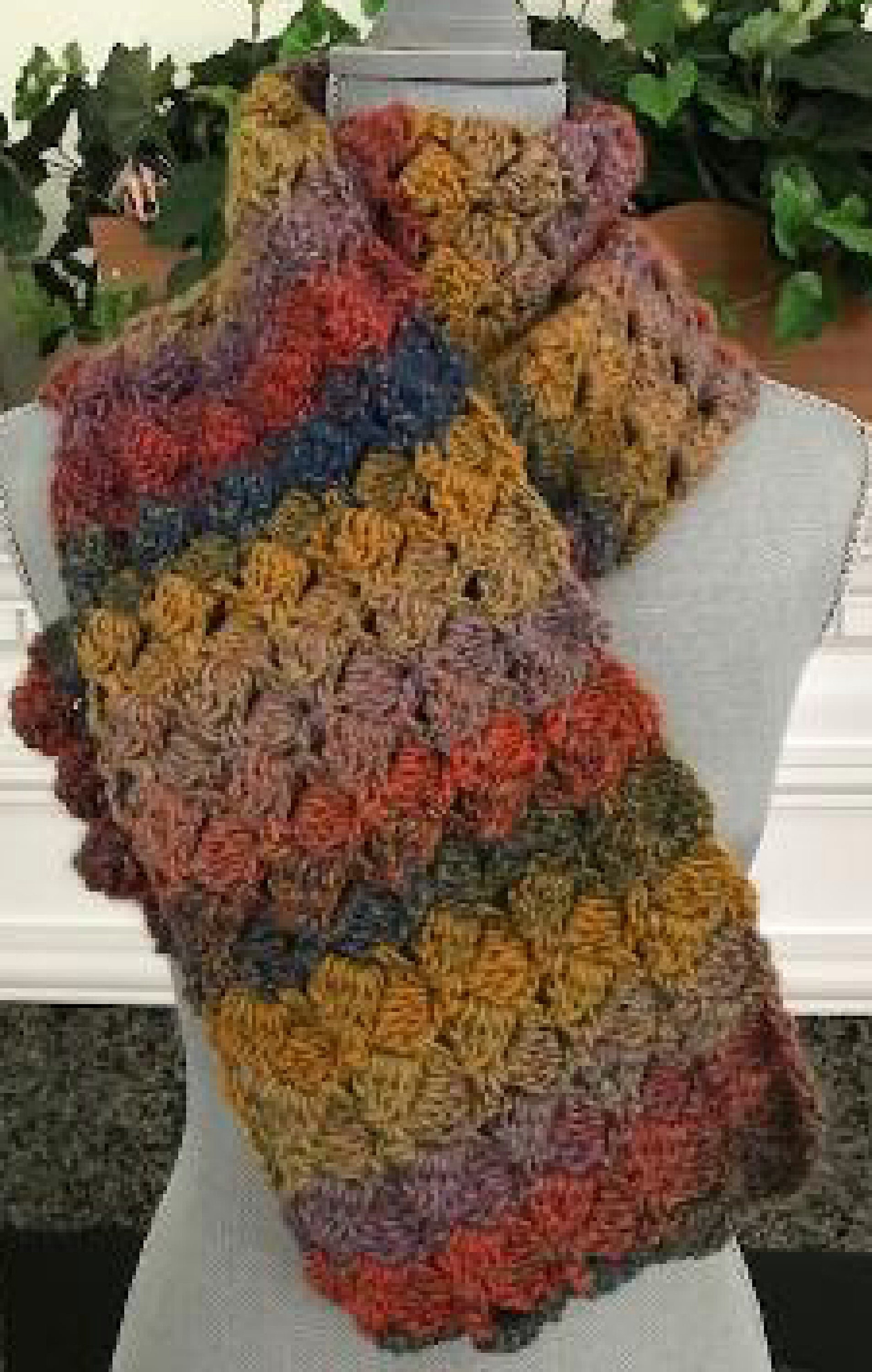 Handmade Crochet Bulky SCARF Variegated Yarn Acrylic Corner 2 Corner  Multicolor Fall Autumn 62 X 8 -  Sweden