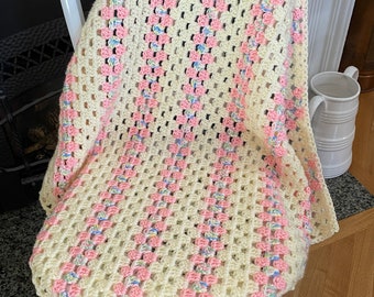 Handmade Crochet C2C Corner to Corner Granny Blanket Afghan Baby Toddler Multicolor Pink Girl Soft