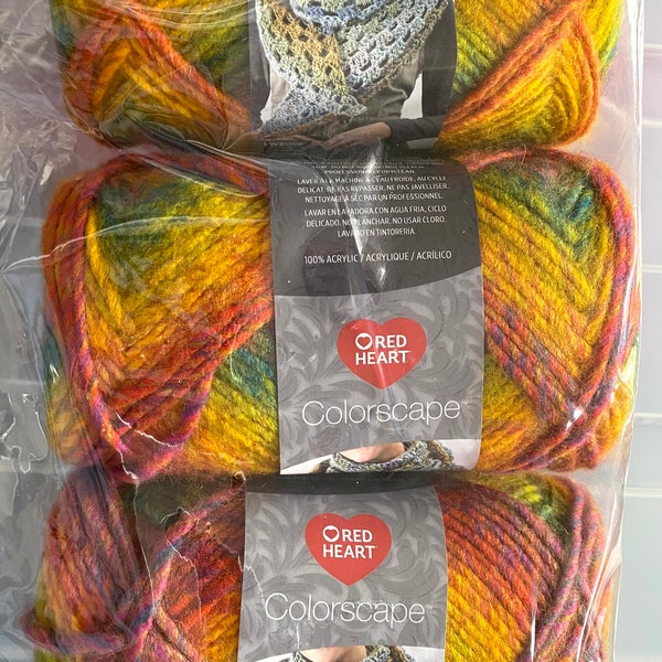 Lot of 3 Skeins Red Heart COLORSCAPE Yarn Medium 4 Worsted Acrylic DISCONTINUED rare hard to find Self Striping Tonal Assorted Colors