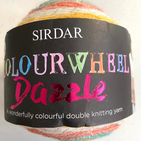 Sirdar Colourwheel Dazzle Sparkle Yarn Cake 3 Light DK Double Knitting Self Striping Rainbow Knit Crochet Discontinued