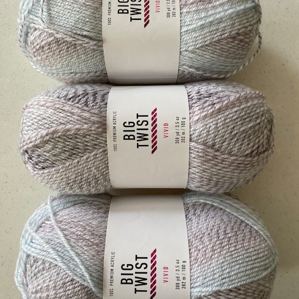 3 Skein Lot Big Twist Vivid Baby Yarn Light 3 DK Acrylic Assorted 924 yds 10.5 oz Variegated Double Knitting Assored Colors DISCONTINUED