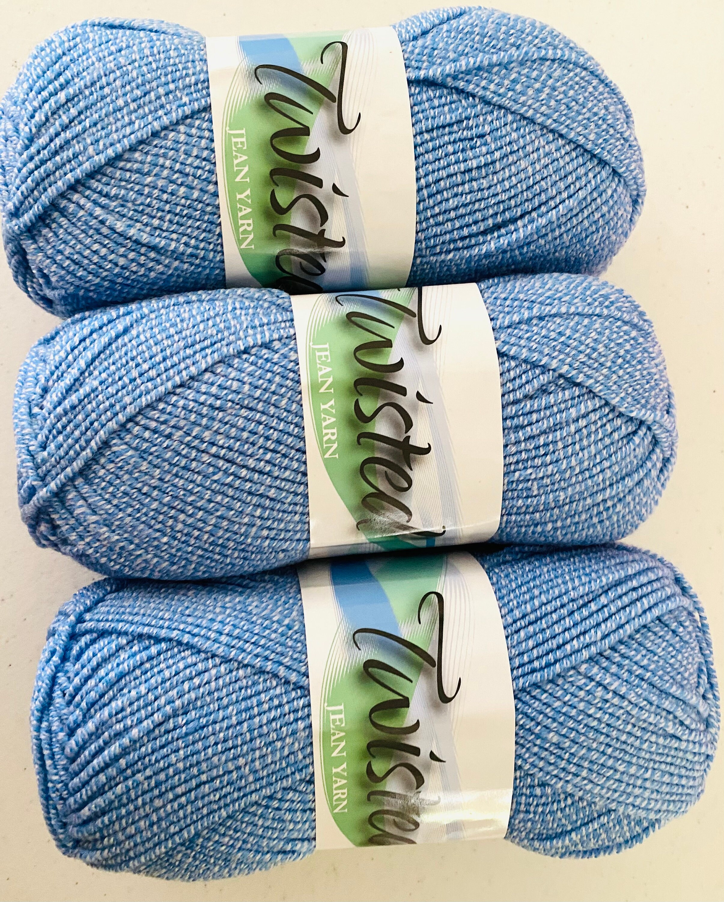 3 Skeins Mary Maxim TWISTED JEAN Yarn Aran Light Worsted