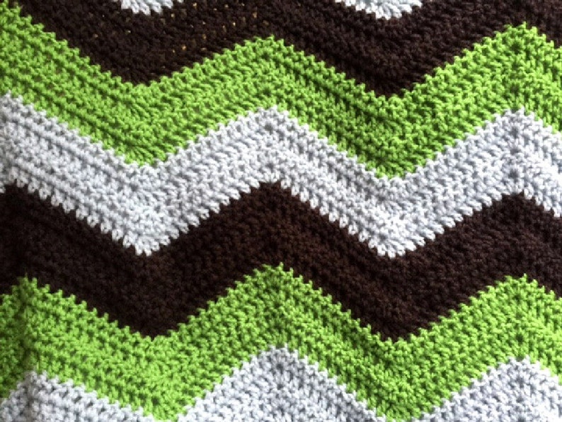 new chevron zig zag ripple baby toddler blanket afghan wrap crochet knit wheelchair stripes VANNA WHITE yarn adult lap robe blue brown green