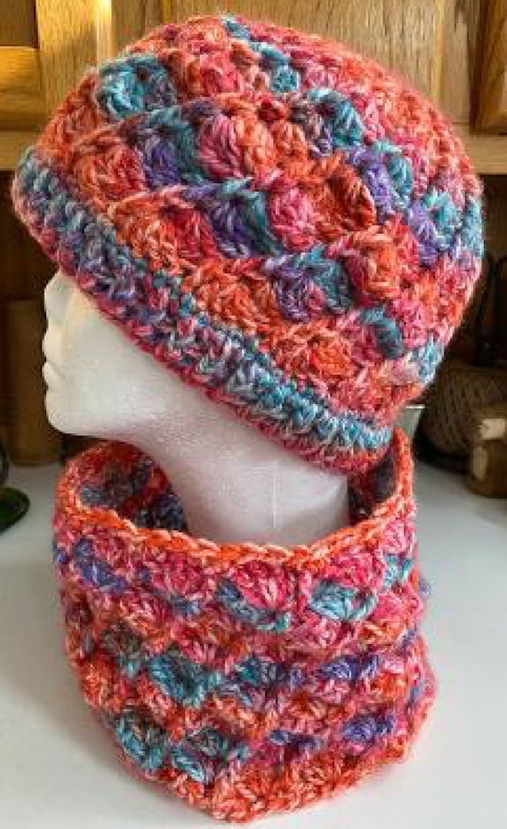 Handmade Crochet Multi Color Wool Hat And Scarf Set Women\'s Size Small Crochet Granny Square Scarf Hat Set,handmade Knit Winter  main image 4